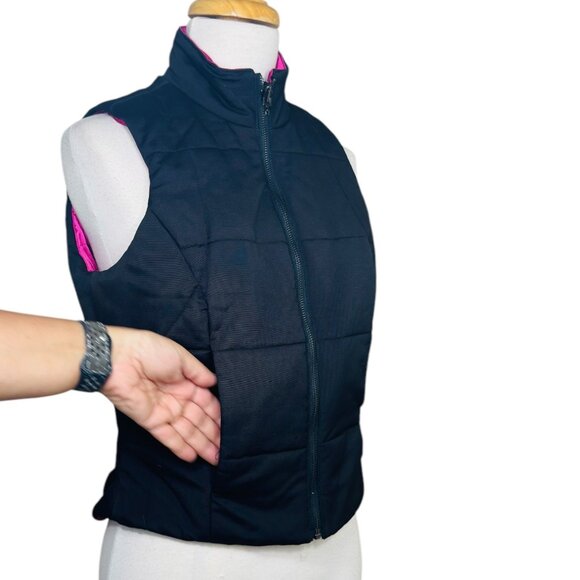 Kenneth Cole Womens Puffer Vest Black & Pink Satin Lined S - Picture 3 of 10